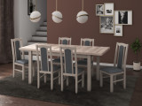 Set masa living Modena1 S cu 6 scaune Boss7 S11, sonoma, extensibila 140/180 cm, lemn masiv/stofa/pal