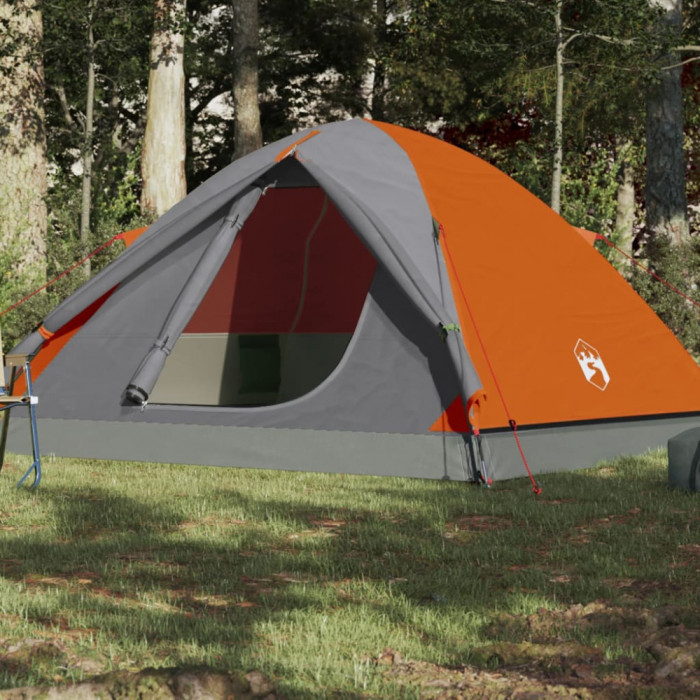 Cort camping 6 persoane gri portocaliu 348x340x190cm tafta 190T