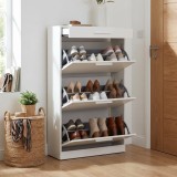 Pantofar Adore Extra, 3 compartimente, capacitate 18 perechi incaltaminte, Alb - Nuc, 75x128x29 cm