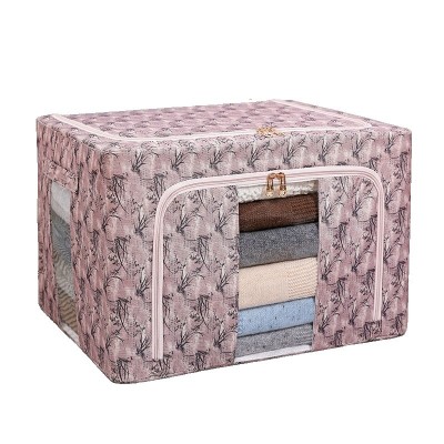 Cutie depozitare, flippy, 66l, din material textil, 50 x 40 x 33 cm, pentru haine si lenjerii, model bambus, roz foto