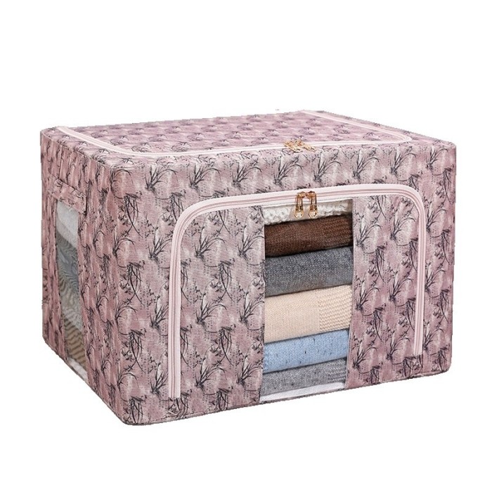 Cutie depozitare, flippy, 66l, din material textil, 50 x 40 x 33 cm, pentru haine si lenjerii, model bambus, roz