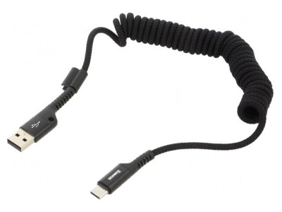 Cablu spiralat USB 2.0 A la C 1m negru 2A foto