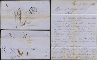 France 1854 Stampless Cover + Content Le Havre to Paris D.848 foto