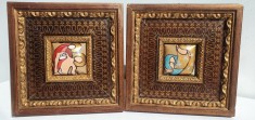 Icoane moderne, pictura pe piele, set, pereche tablou rame unice lemn, set