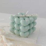 Lumanare Parfumata Decorativa, Model Abstract Cub din Inimioare, Lumanare pentru Diferite Ocazii, 6 x 5.5 cm, Aroma de Salvie si Sare de Mare, Verde