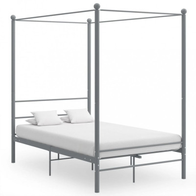 vidaXL Cadru de pat cu baldachin, gri, 120x200 cm, metal foto
