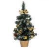 Brad Craciun Decorativ cu Ghiveci Auriu, 50cm, Verde cu Globuri Aurii, 20 LED-uri, Baterii, Plastic