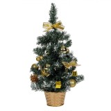 Brad de Crăciun Decorativ, Ghiveci Auriu, 20 LED-uri, Globuri Aurii, Verde, 50cm, Oem