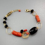 Brățară Sharon din coral roșu natural și agat negru