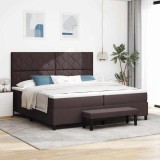 Cumpara ieftin Pat cu arcuri cu headboard Maro inchis 200 x 200 cm tesatura