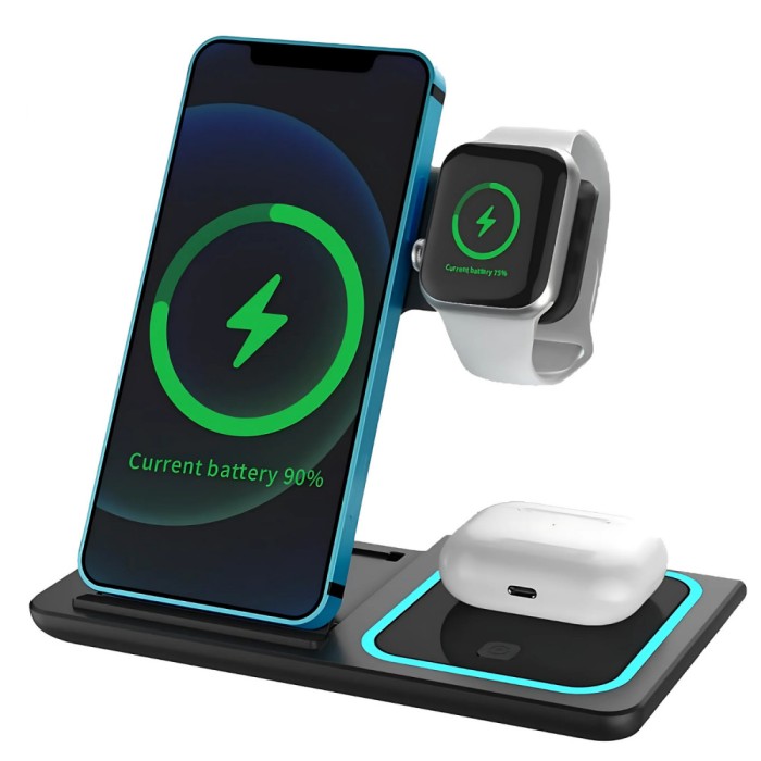 Incarcator Wi-Fi 3 in 1, compatibila cu iPhone, apple watch si airPods, incarcare rapida , suport reglabil