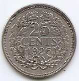Olanda 25 Cents 1926 - Wilhelmina, Argint 3.575g/640, 19 mm KM-164, Europa