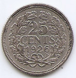 Olanda 25 Cents 1926 - Wilhelmina, Argint 3.575g/640, 19 mm KM-164