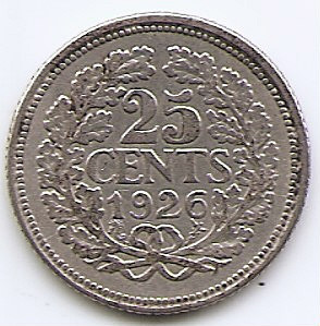 Olanda 25 Cents 1926 - Wilhelmina, Argint 3.575g/640, 19 mm KM-164 foto
