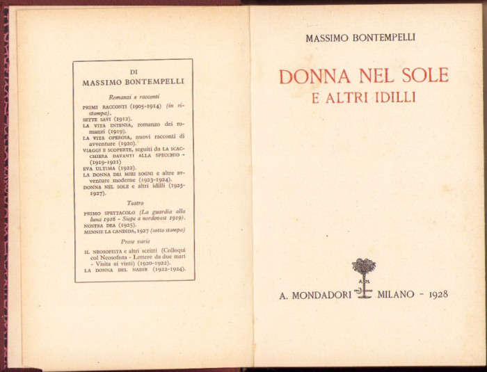 HST C4126N Donna nel sole e altri idilli di Massimo Bontempelli 1928