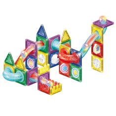 Set de constructie magnetic educativ pentru copii, 66 piese cu bile LED