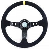 Volan sport tip 3, de forma disc, din suede autentic negru, 350mm, potrivit pentru Momo Sparco Performance AutoTuning