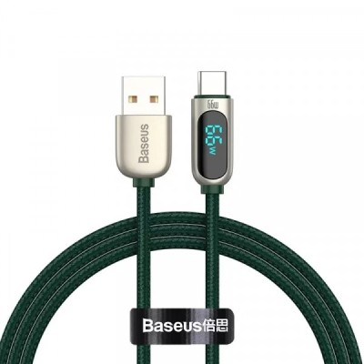Cablu Date si Incarcare USB-A - USB-C Baseus Display, 66W, 1m, Verde CASX020006 foto