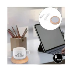 Incalzitor electric cana cu cablu USB, baza bambus, 10 cm, Bej