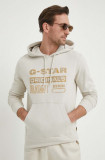 G-Star Raw hanorac de bumbac barbati, culoarea bej, cu glugă, cu imprimeu