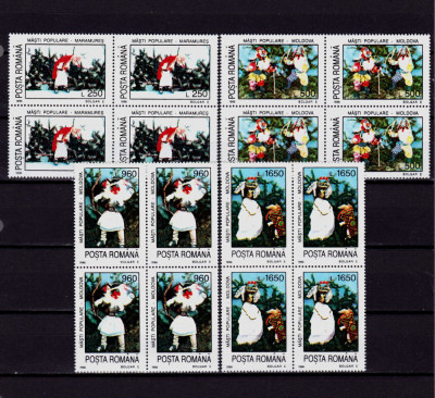 RO 1996, LP 1400,&amp;quot;Masti populare &amp;quot;,serie in bloc de 4 ,MNH foto