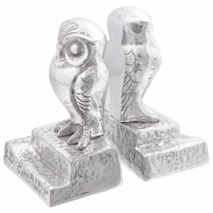 Suporturi cărți 2 buc., argintiu, 12x9x19 cm, aluminiu, bufniță