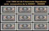 3 lei 1966 lot 9 Reproducere bancnote serie consecutiva nr.1-9