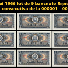 3 lei 1966 lot 9 Reproducere bancnote serie consecutiva nr.1-9