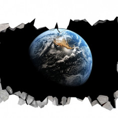 Sticker decorativ, gaura in perete 3D, Planeta, 85 cm, 1036STK-3