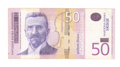 Bancnota Serbia 50 dinara/dinari 2011, circulata, stare buna foto