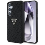 Husa Samsung Galaxy S25 Guess Leather Grained Hot Stamp 4G Triangle Metal, negru, GUHCS25SPGP4STRK