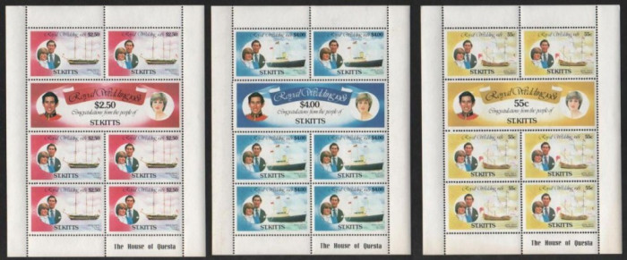 St. Kitts 1981 Diana &amp; Charles, Royal Wedding 1981, 3 perf.sheet, MNH AJ.108