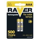 Bat&eacute;ria RAVER SOLAR HR03, nab&iacute;jateľn&aacute; bat&eacute;ria, 400 mAh, bal. 2 ks, AAA tužka