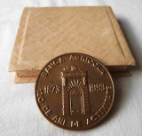 Banca AGRICOLA 120 de ani de activitate - medalie aniversara, medalia in cutie