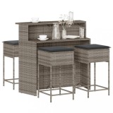 Set mobilier bar de gradina, cu perne, 5 piese, gri, poliratan GartenMobel Dekor, vidaXL