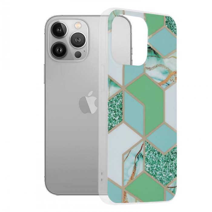 Husa pentru iPhone 13 Pro, Techsuit Marble Series, Green Hex