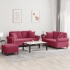 VidaXL Set canapele cu perne, 3 piese, roșu vin, catifea