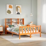 vidaXL Pat cu bibliotecă fără saltea maro 140x190 cm lemn masiv de pin 3321718