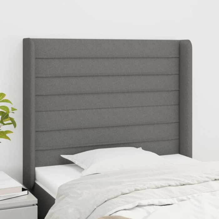 vidaXL Tăblie de pat cu aripioare gri &icirc;nchis 83x16x118/128 cm textil 3119695