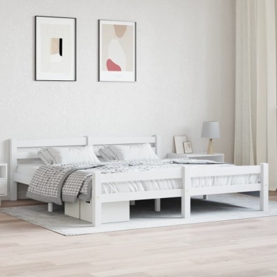 vidaXL Cadru de pat, alb, 180x200 cm, lemn de pin masiv 322073 foto