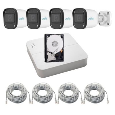 Sistem supraveghere complet IP Uniarch, 8 camere 2MP Full HD, Microfon, IR 30m, Pentru exterior, Vizualizare de pe mobil, NVR 8 canale, Accesorii mont foto