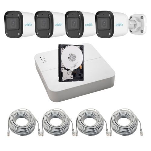 Sistem supraveghere complet IP Uniarch, 8 camere 2MP Full HD, Microfon, IR 30m, Pentru exterior, Vizualizare de pe mobil, NVR 8 canale, Accesorii mont