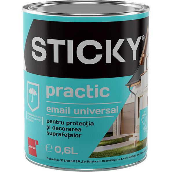 Vopsea alchidica Sticky, Practic, pentru lemn si metal, bleu, 0.6 l