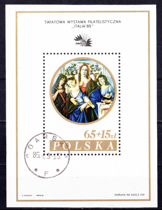 TSV$ - 1985 POLONIA - EXPOZITIA FILATELICA ITALIA 1985, COLITA DANT. STAMPILATA