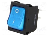 Comutator Rocker DPST 2 poziții ON-OFF 10A 250V albastru cu lampă neon SCI