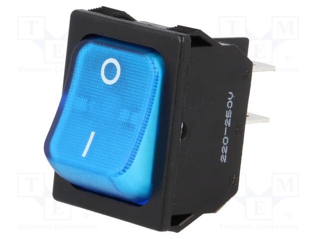 Comutator Rocker DPST 2 poziții ON-OFF 10A 250V albastru cu lampă neon SCI