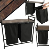 Cos mare de rufe cu doua compartimente, cu raft si blat din lemn, model LOFT, culoare neagra, AVEX