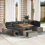 Set de canapea de grădină vidaXL cu perne, gri, poliratan, acacia, 9 piese, Set de canapea de grădină vidaXL cu perne, gri, poliratan, 2 locuri, Set d