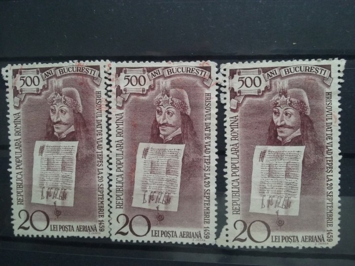 1959-500 ani Bucuresti-Vlad Tepes stampilat- L.P.481-3 seturi-Mi 1801=300E-RAR