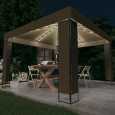 vidaXL Pavilion cu acoperiș dublu &amp; lumini LED, gri taupe, 3x3x2,7m 3070303